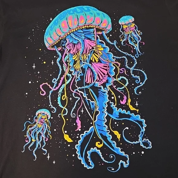 Neon Jellyfish Black T-Shirt - Picture 3 of 5